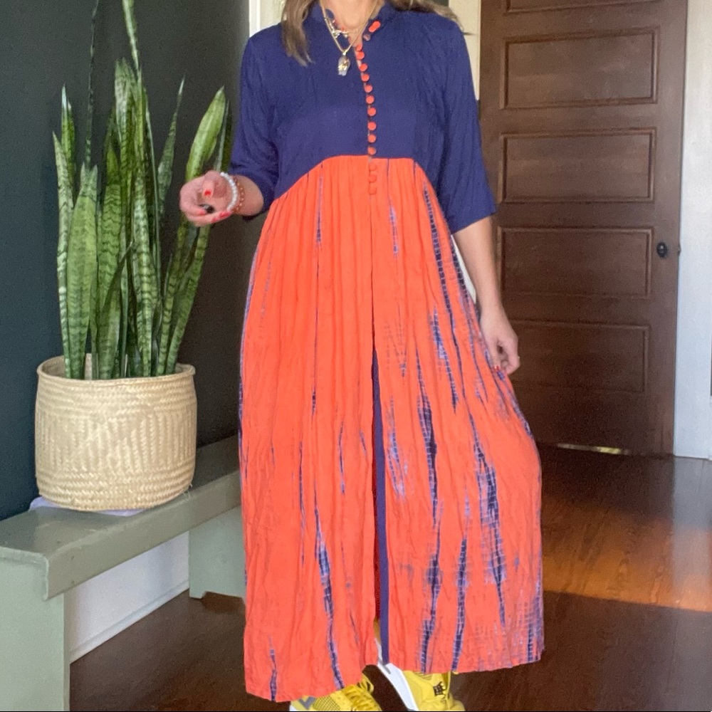 The Ratzt Staple Blue and Orange Tie Dyed Maxi Dress - Picture 3 of 10